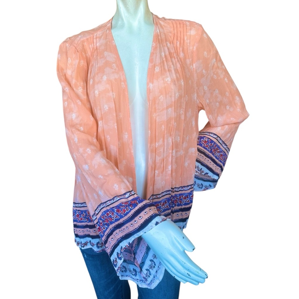 Torrid Peach Boho Border Open Gauze Cardigan Kimono Top Size 1 / 1X
